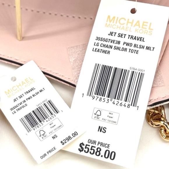 Michael Kors Large Jet Set Travel Shoulder Bag & Trifold Wallet Light Pink Multi - Picture 13 of 13